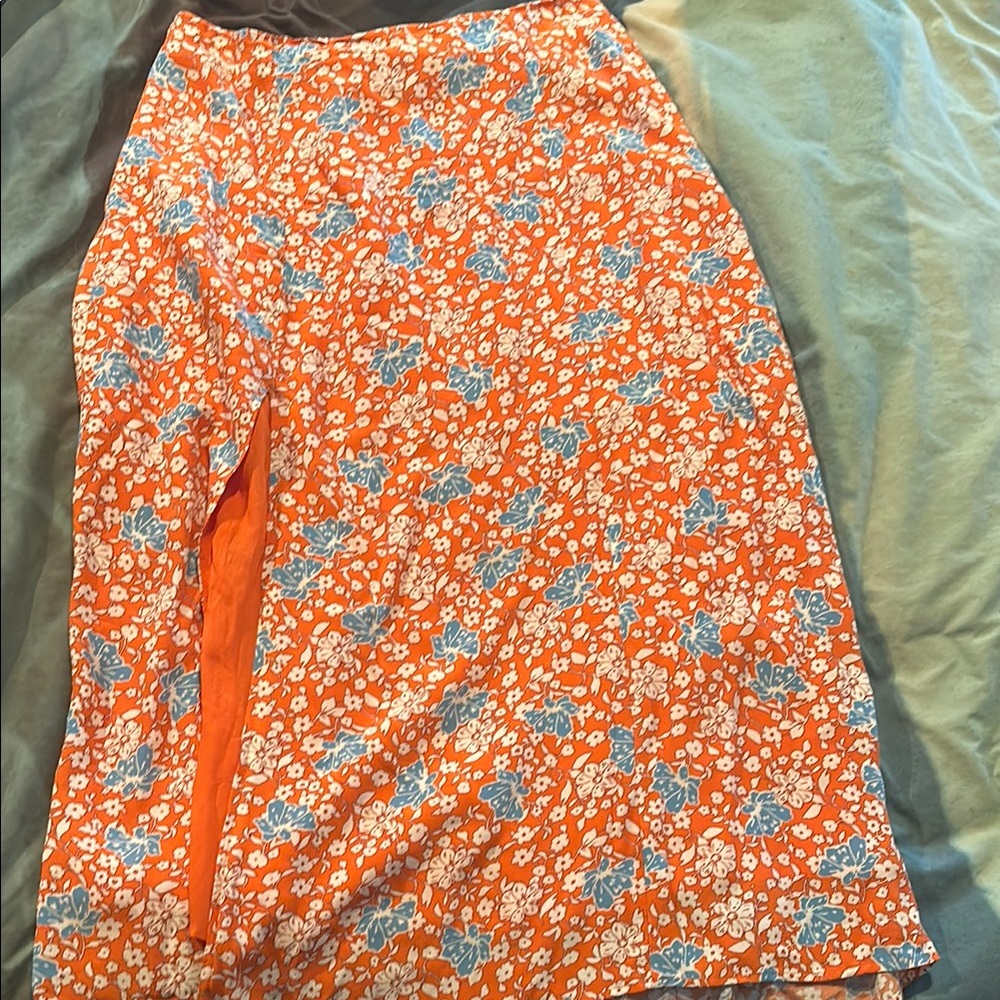 Maeve Orange Wrap Midi Skirt with Asymmetrical Slit